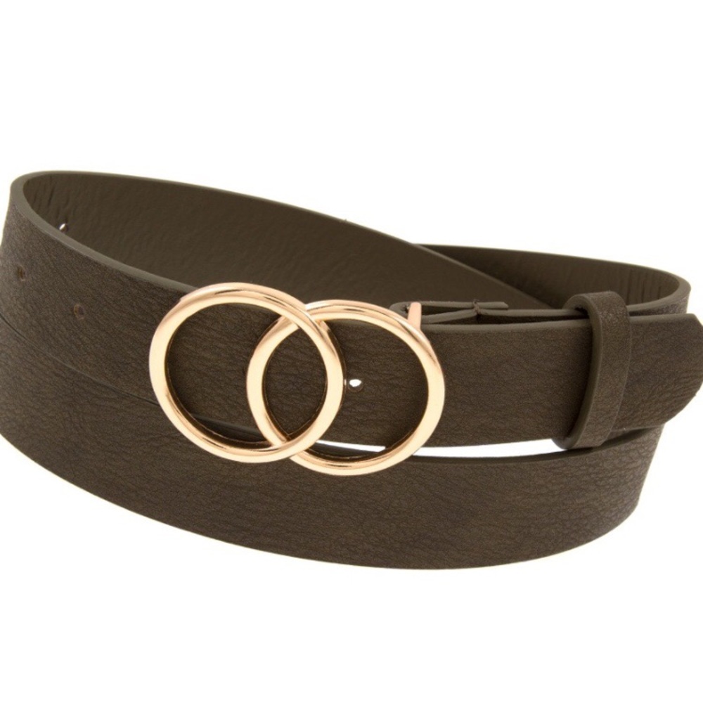 Double ring buckle wide faux leather belt